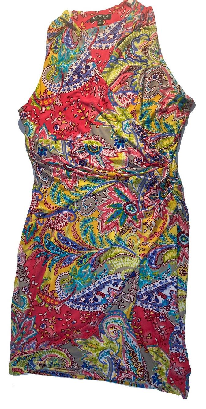 Lauren Ralph Lauren Floral Sleeveless Red Multi Paisley Dress size 16
